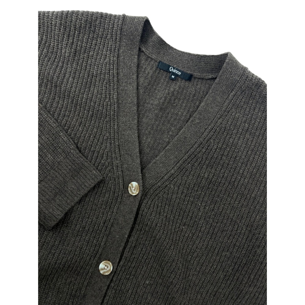 Quince Espresso Brown Oversized Ribbed Knit V-Neck Button Front Cardigan Mens M